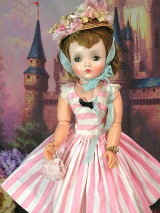 Vintage 1950 Madame Alexander Cissy Doll Tagged Pink Dress Hat Blonde Blue Eyes