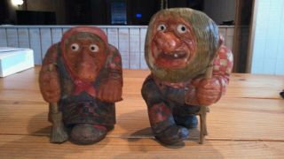 Vintage Anton Sveen Norwegian Hand Carved Wooden Troll Figures Norway Birchwood