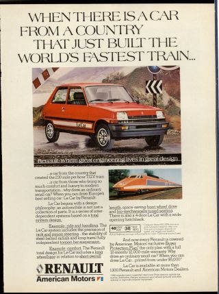 1982 Renault Le Car Advertisement,  Amc,  With French Tgv Train