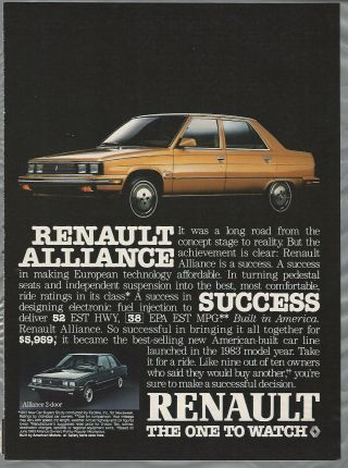 1984 Renault Alliance Advertisement,  Renault 2 & 4 Door,  American Motors