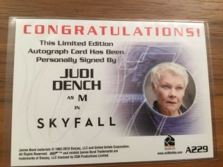 James Bond Autographs & Relics - JUDI DENCH as M AUTOGRAPH CARD A229 SKYFALL 2