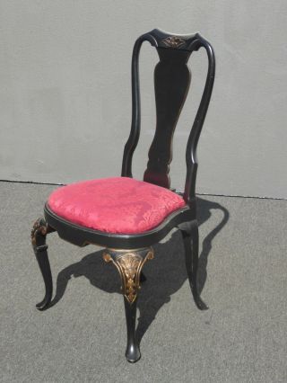 Vintage Black & Red Ornate Queen Anne Accent Side Chairs 2