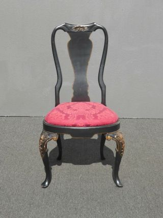 Vintage Black & Red Ornate Queen Anne Accent Side Chairs 3
