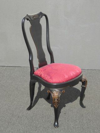 Vintage Black & Red Ornate Queen Anne Accent Side Chairs 4