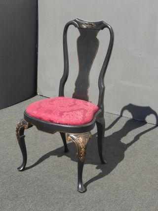 Vintage Black & Red Ornate Queen Anne Accent Side Chairs 5