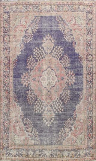 Distressed Semi Antique Tebriz Area Rug Wool Hand - Knotted Oriental Carpet 10x12