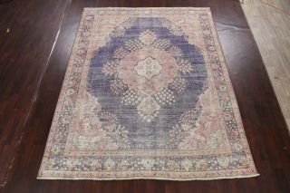 Distressed semi Antique Tebriz Area Rug Wool Hand - Knotted Oriental Carpet 10x12 2