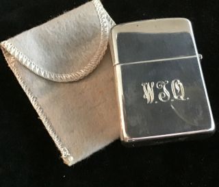 Vintage Zippo Lighter Sterling Silver 1950’s Engraved Felt Pouch