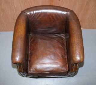 LOVELY VINTAGE AGED CIGAR BROWN LEATHER TUB CHAIR 4