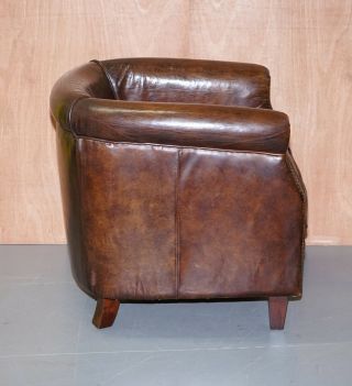 LOVELY VINTAGE AGED CIGAR BROWN LEATHER TUB CHAIR 5
