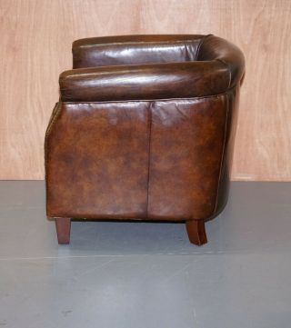 LOVELY VINTAGE AGED CIGAR BROWN LEATHER TUB CHAIR 6