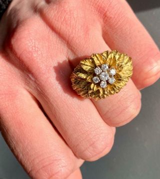 Vintage 18k Yellow Gold Diamond Cocktail Doomed Ring 15.  8 Grams Size 6.  5