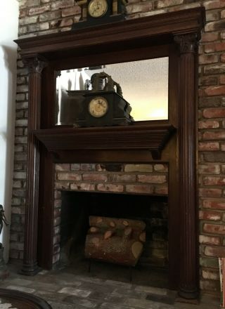 Antique Fireplace Mantel Old Vtg Victorian Carved Wood Mirror Surround Furniture