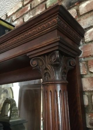 ANTIQUE FIREPLACE MANTEL Old Vtg Victorian Carved Wood Mirror Surround Furniture 2