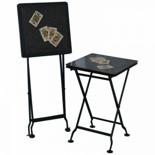 Stunning Rare Vintage Hand Painted Folding Metal Card Games Side Tables