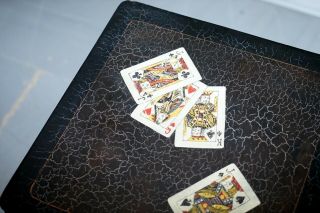 STUNNING RARE VINTAGE HAND PAINTED FOLDING METAL CARD GAMES SIDE TABLES 5