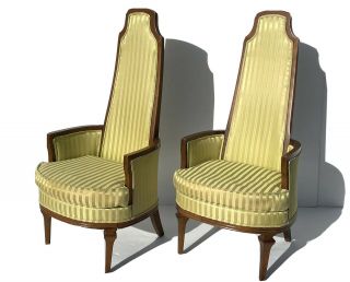 Pair Vintage Hollywood Regency High Back Parlor Chairs