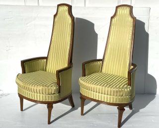 Pair Vintage Hollywood Regency High Back Parlor Chairs 2