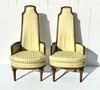 Pair Vintage Hollywood Regency High Back Parlor Chairs 3