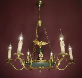 Eagle 6 Light Brass French Empire Chandelier Green Vintage Ceiling Ø 26 "