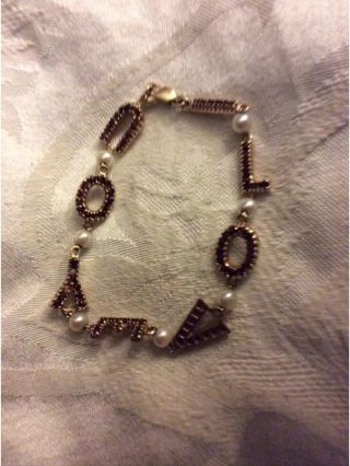 14k Yellow Gold Bracelet - I LOVE YOU - Garnet Pearls Vintage Bracelet 1950’s 2