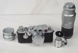 Vintage Leica Iiif - 698126 Camera 1954 W/ 3 Lenses And Tripod Ball Head