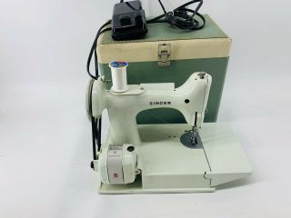 Vintage 1960s White Singer 221k Featherweight Sewing Machine W Case