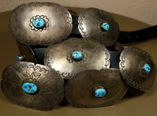 Old Pawn Vintage Navajo Handmade Sterling Silver Leather 50 " Solid Concho Belt