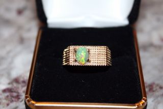 Mens Opal Ring 14k Gold Ethiopian Size 9.  25 7.  4 G Estate Abstract Retro Vintage