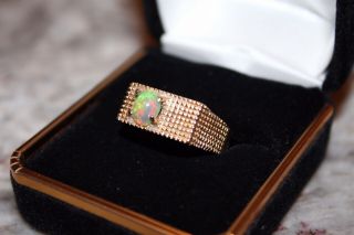 Mens Opal Ring 14k Gold Ethiopian Size 9.  25 7.  4 G Estate Abstract Retro Vintage 2