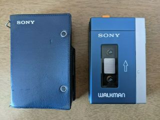 Vintage Sony Tps - L2 Walkman Cassette Player In Blue Case Belts