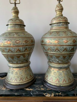 Moroccan Table Lamps Vintage Hollywood Regency Bronze Copper