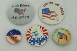 Vintage Pinback Button God Bless America - Bald Eagle - Usa - Support Troops 5pc