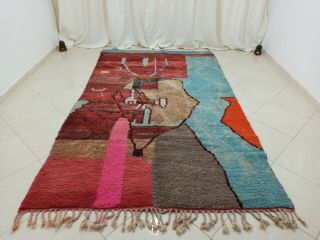 Boujad Handmade Vintage Moroccan Rug 5 ' 3  x8 ' 9  Abstract Red Blue Berber Carpet 4