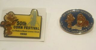 Vintage Set Of 2 Large La Habra,  Ca Corn Festival Safety Back Pin Button 1998