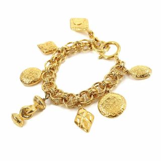 Chanel Mademoiselle Coco Logos Charm Bracelet Gold Vintage Accessories 90113664