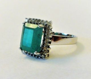 Vintage Estate 14k White Gold Emerald And Diamond Ring - Size 7.  25 R54