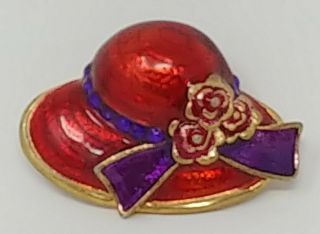 Ladies Bonnet Collectors Pin Red Purple Flowers - Red Hat Society