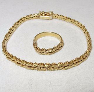 Vintage 14k Yellow Imperial Gold Flexible Chain Link Bracelet & Ring (6),  13.  4g
