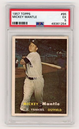 1957 Topps Baseball 95 Mickey Mantle Psa 5 (ex) Hof Vintage Yankees