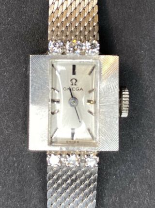 Vintage Solid 14k White Gold And Diamond Omega Women’s Watch Approx 21 Grams
