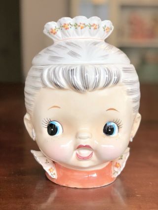 Vintage Kitsch Granny Miss Cutie Pie Cookie Jar Japan Ceramic Lefton Napco