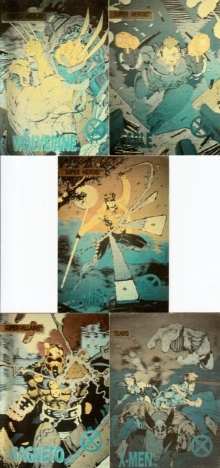 X - Men 1992 Impel Complete Hologram Insert Card Set Xh - 1 To Xh - 5 Marvel