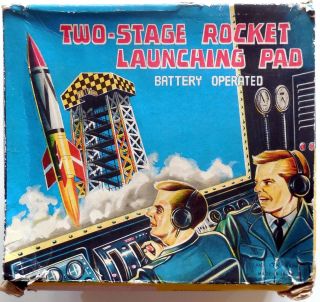 Vintage Jupiter Tin Toy Two Stage Rocket Launching Pad T.  N.  Nomura 1950s Boxed