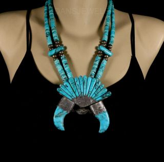 Vintage Old Pawn Santo Domingo Navajo Natural Kingman Turquoise Jocla Necklace