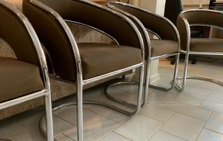 Vintage Silver Metal/ Brown Office Reception Waiting Room Dining Chairs 2