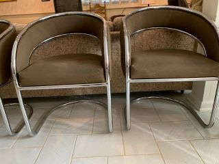 Vintage Silver Metal/ Brown Office Reception Waiting Room Dining Chairs 3