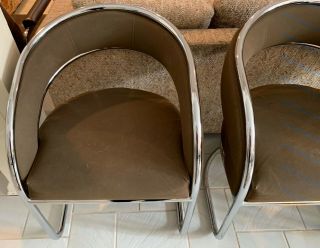 Vintage Silver Metal/ Brown Office Reception Waiting Room Dining Chairs 4