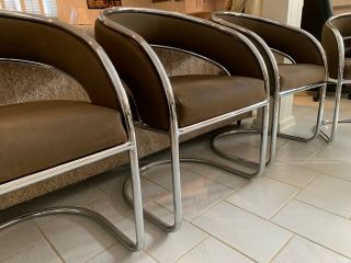 Vintage Silver Metal/ Brown Office Reception Waiting Room Dining Chairs 5