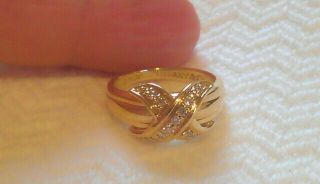 Vintage 1990 Tiffany & Co.  18k Yellow Gold Diamond Signature X Kiss Size 6 Ring